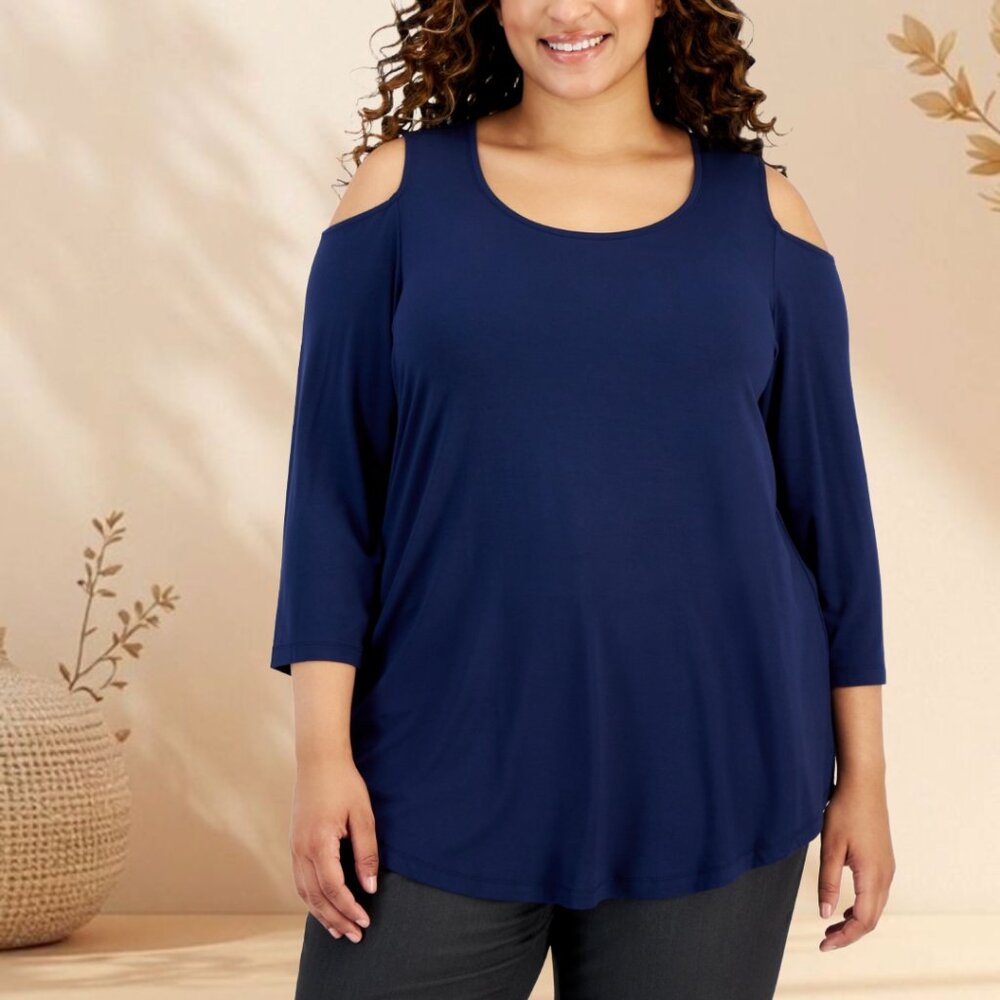 Women’s Long Sleeve Shoulder Cut Out Top Blue Size XL